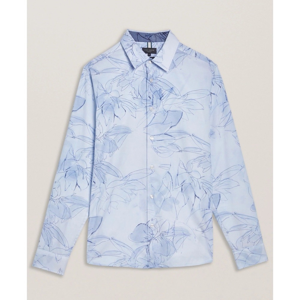 Ted Baker WALESBY Sketched Floral Print Cotton Shirt Buttton Down Long Sleeve M